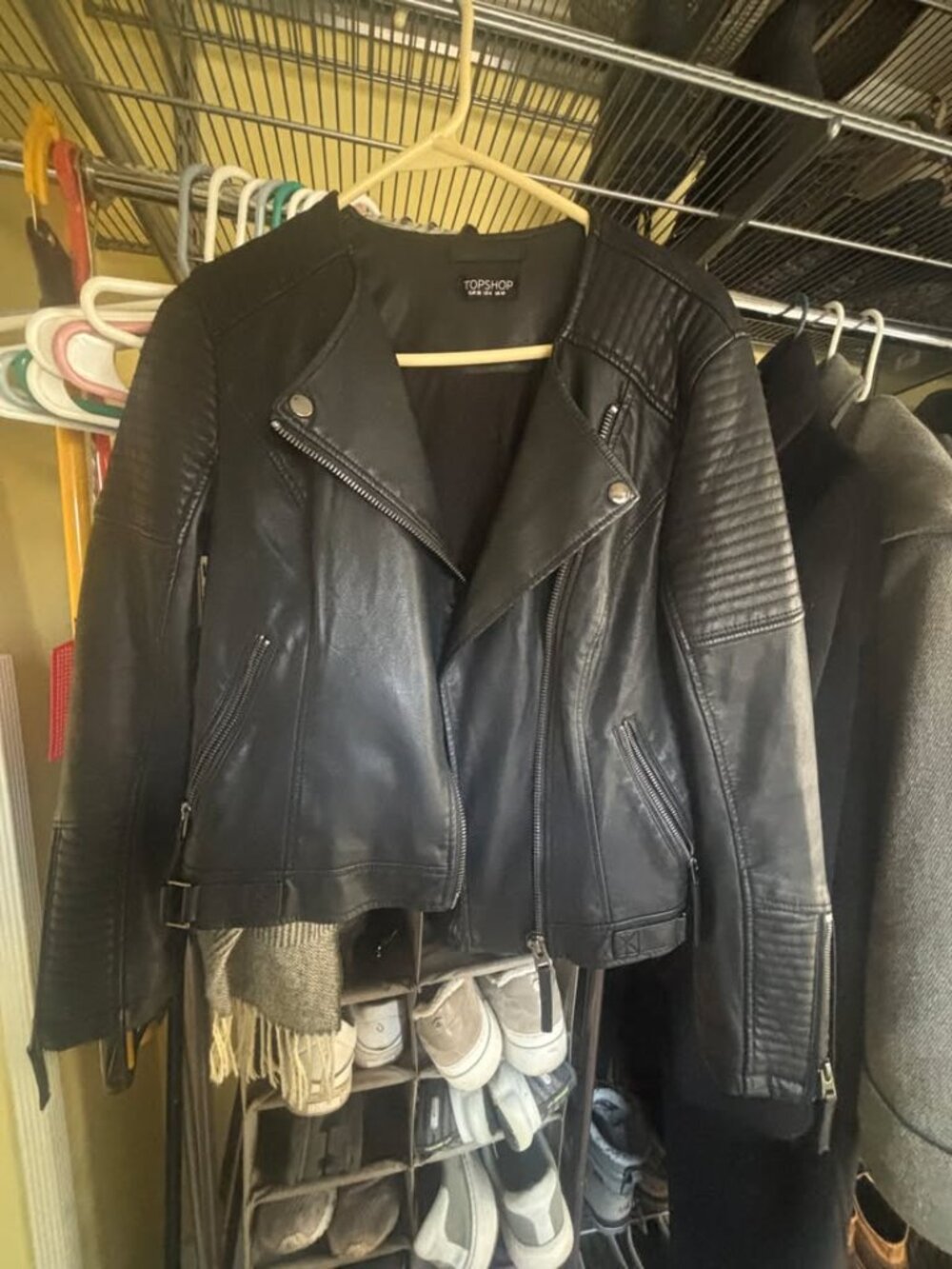 Topshop Black Faux Leather Biker Jacket-Size US 6
